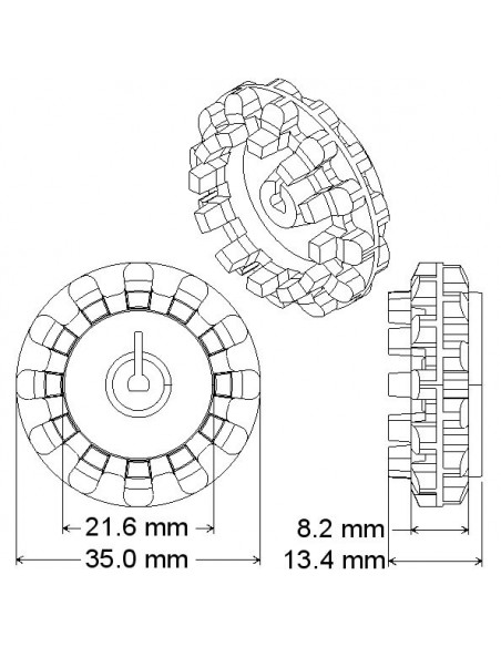 Roda Plástica 42x19mm-Dimensões